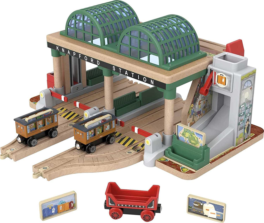 Wooden Railway Toy Train Set Knapford Station Passenger Pickup Wood Playset for