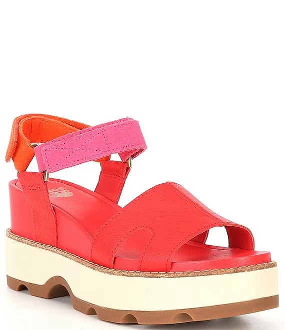 SOREL Joanie IV Red Glo Honey White Ankle Strap Wedge Sandals US 10 New $140