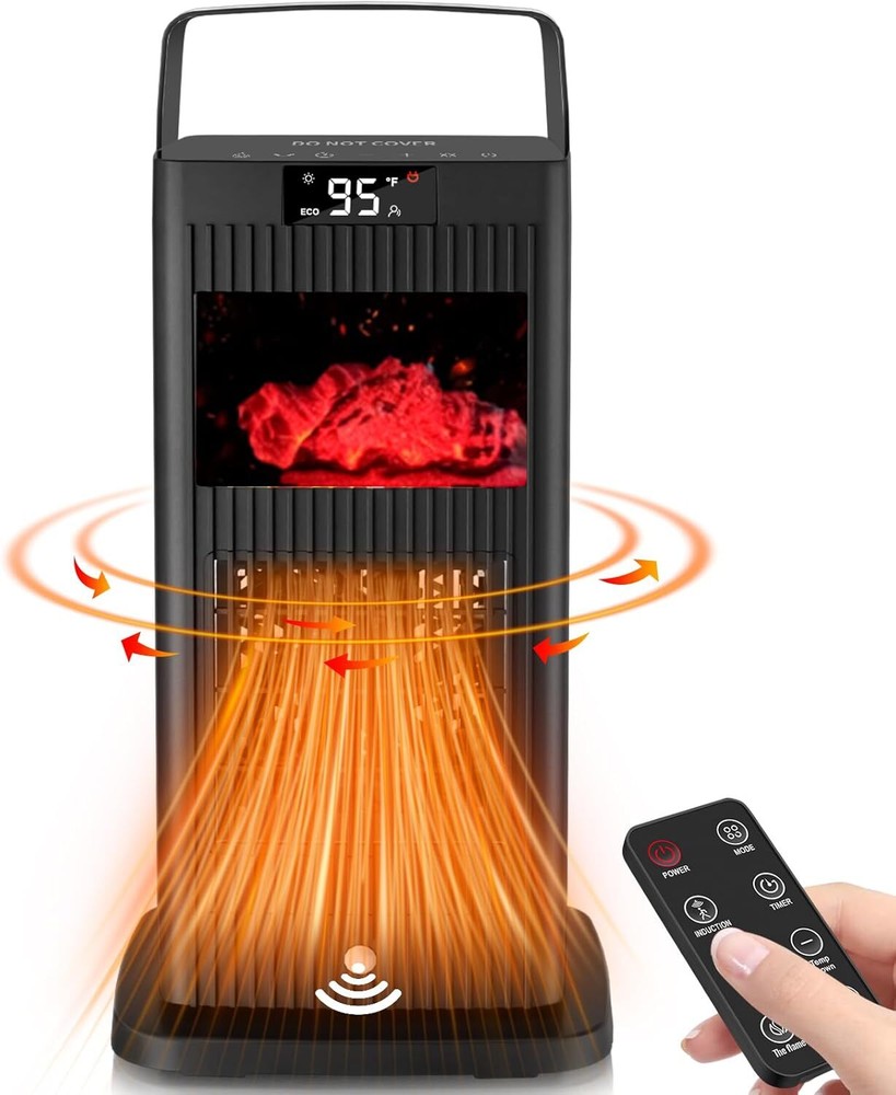 Upgraded Portable Space Heater,with Infrared Sensor,Fireplace Medium, Black