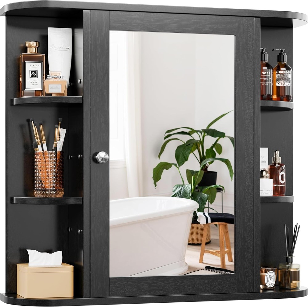 Wall-Mounted Medicine Cabinet with Mirror Door and Over-Toilet Storage  