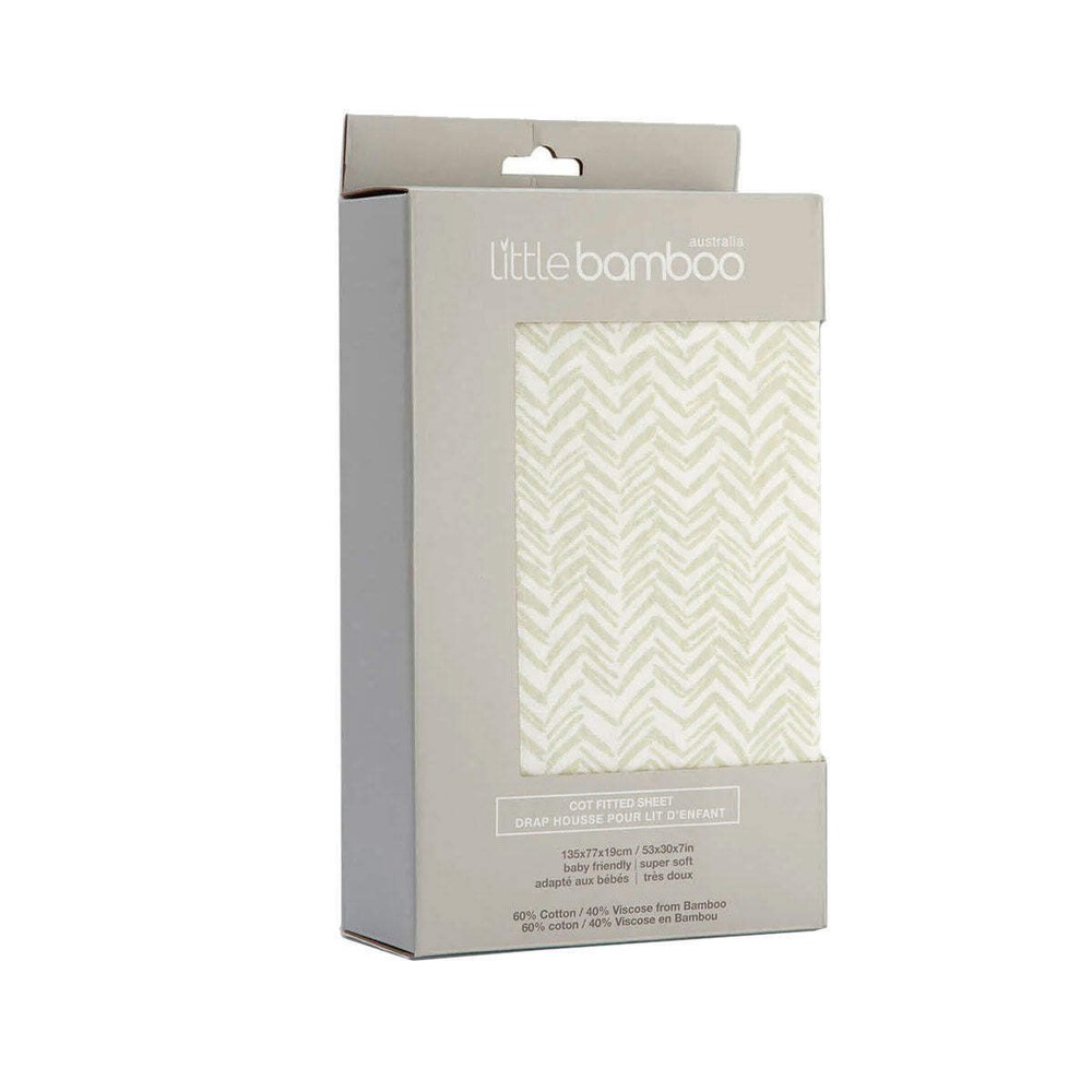 NNEDSZ Little Bamboo Jersey Fitted Sheet Cot Size Herringbone Whisper