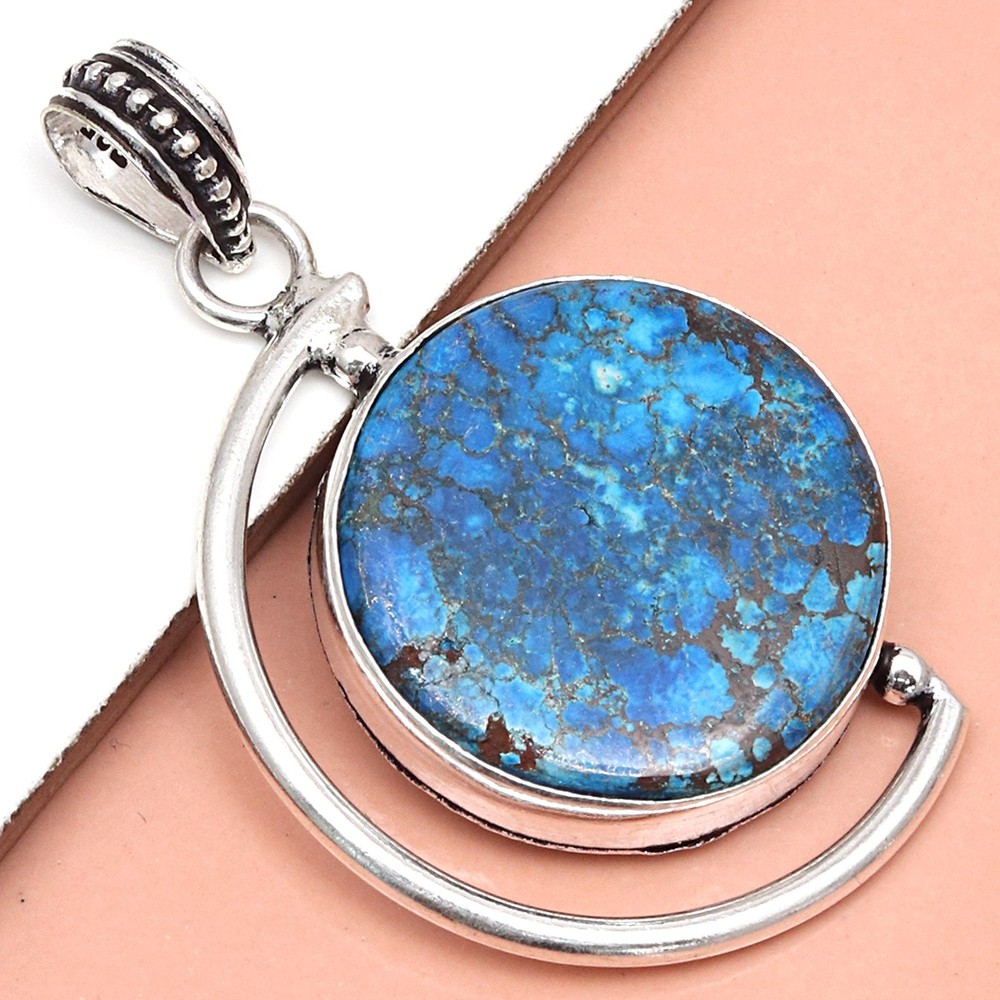 Azurite Malachite Gemstone Handmade Silver Pendant for Women and Men