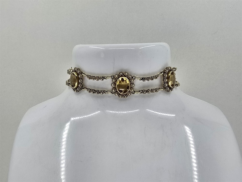 Vintage 14K Citrine Oval Floral Link Bracelet 7 Inches