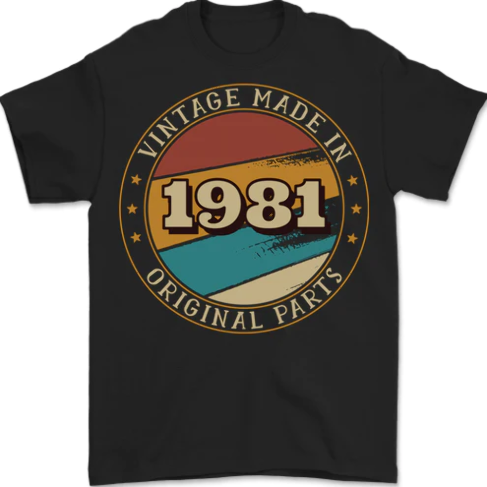 44th Birthday Vintage Made In 1981 Mens T-Shirt 100% Cotton