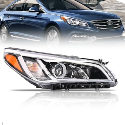 Headlight Assembly with Projector for Hyundai Sonata 11–14 Black Housing Amber R