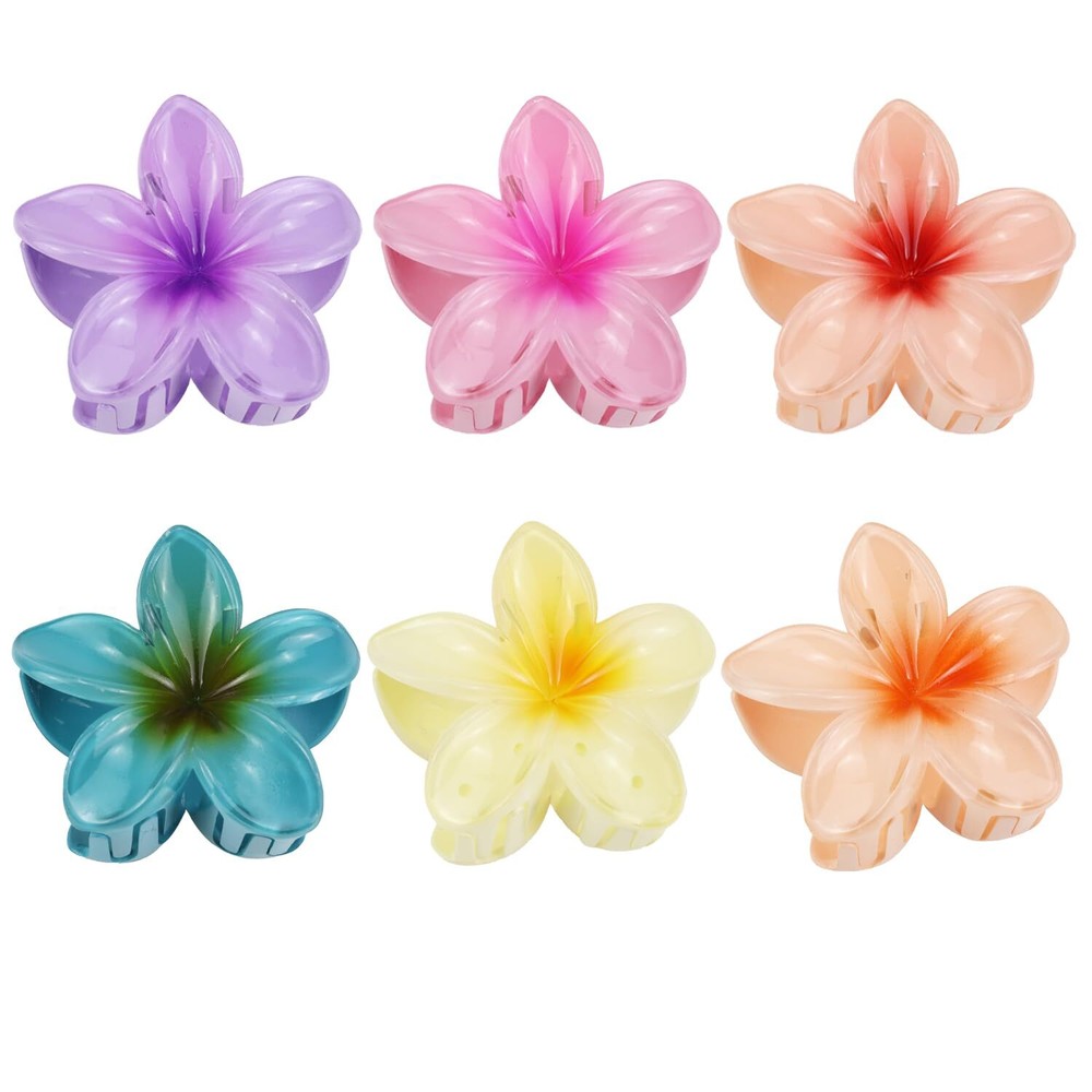 Hawaiian Plumeria Flower Hair Claw Clips for Women 6 Pack