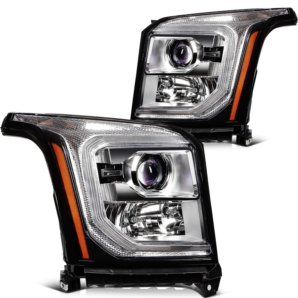 2015-2017 GMC Yukon Chrome Housing LH + RH Projector Headlights Assembly
