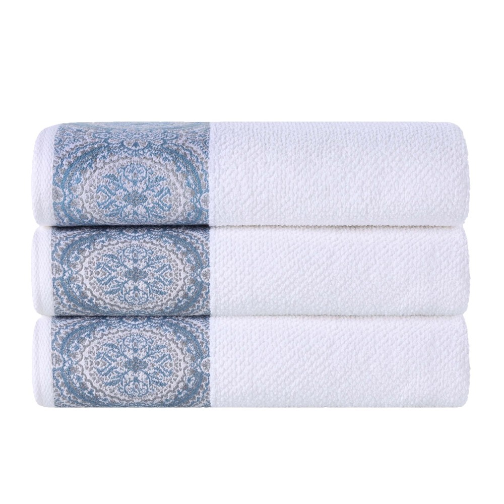 Medallion Cotton Bath Towels, Absorbent, Textured Jacquard Design, Quick-Dry,...