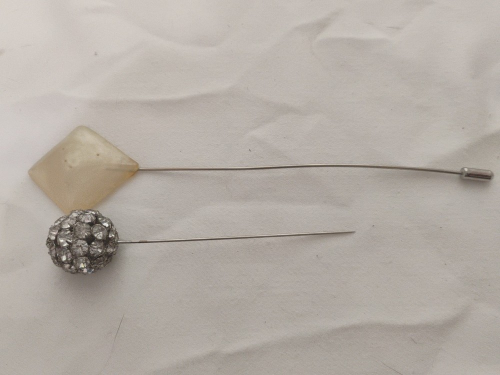 Antique Rhinestone & Celluloid Hat Stick Pins - Pair