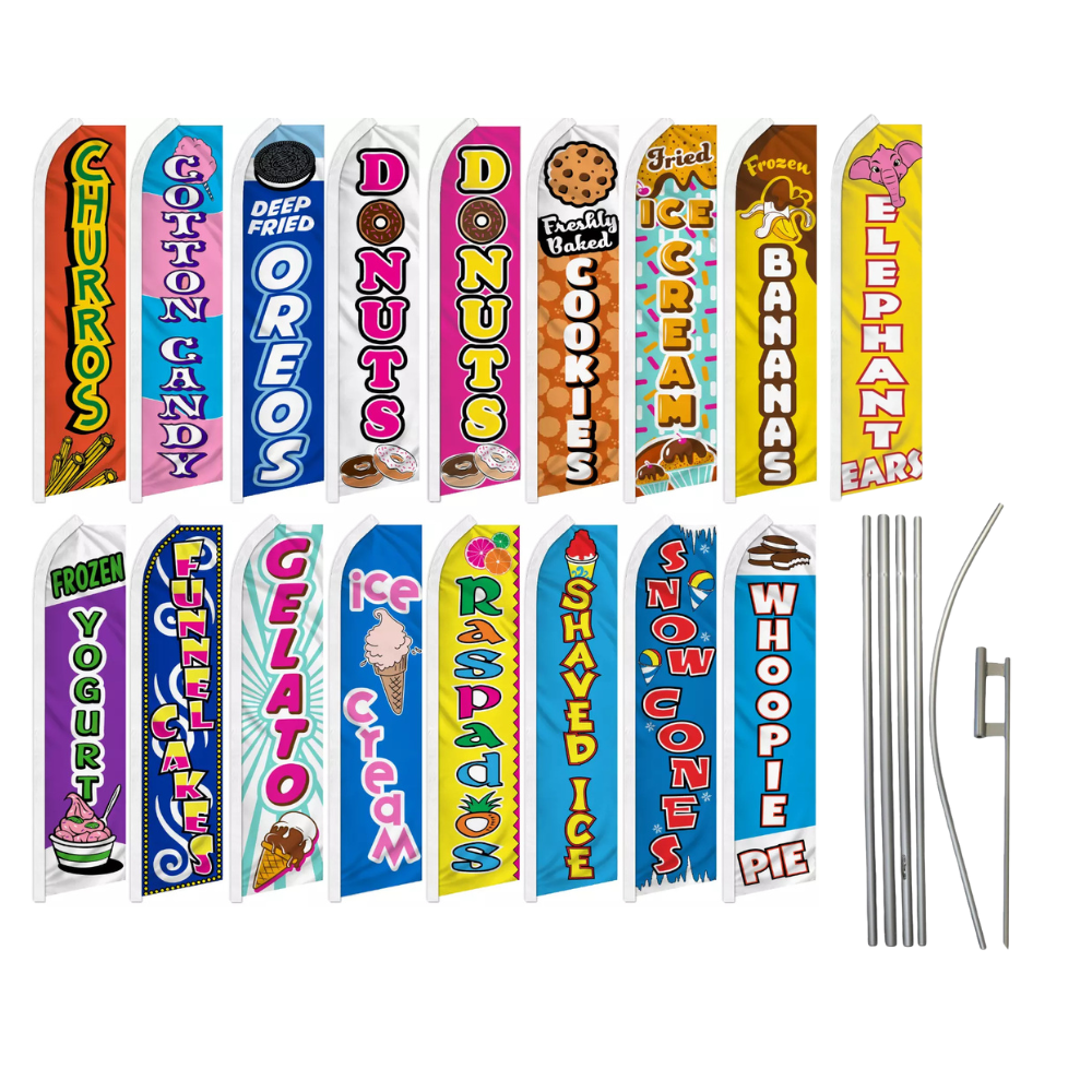 Fried Dessert Fair Food Variations Swooper Advertising Banner Flag Pole Kits