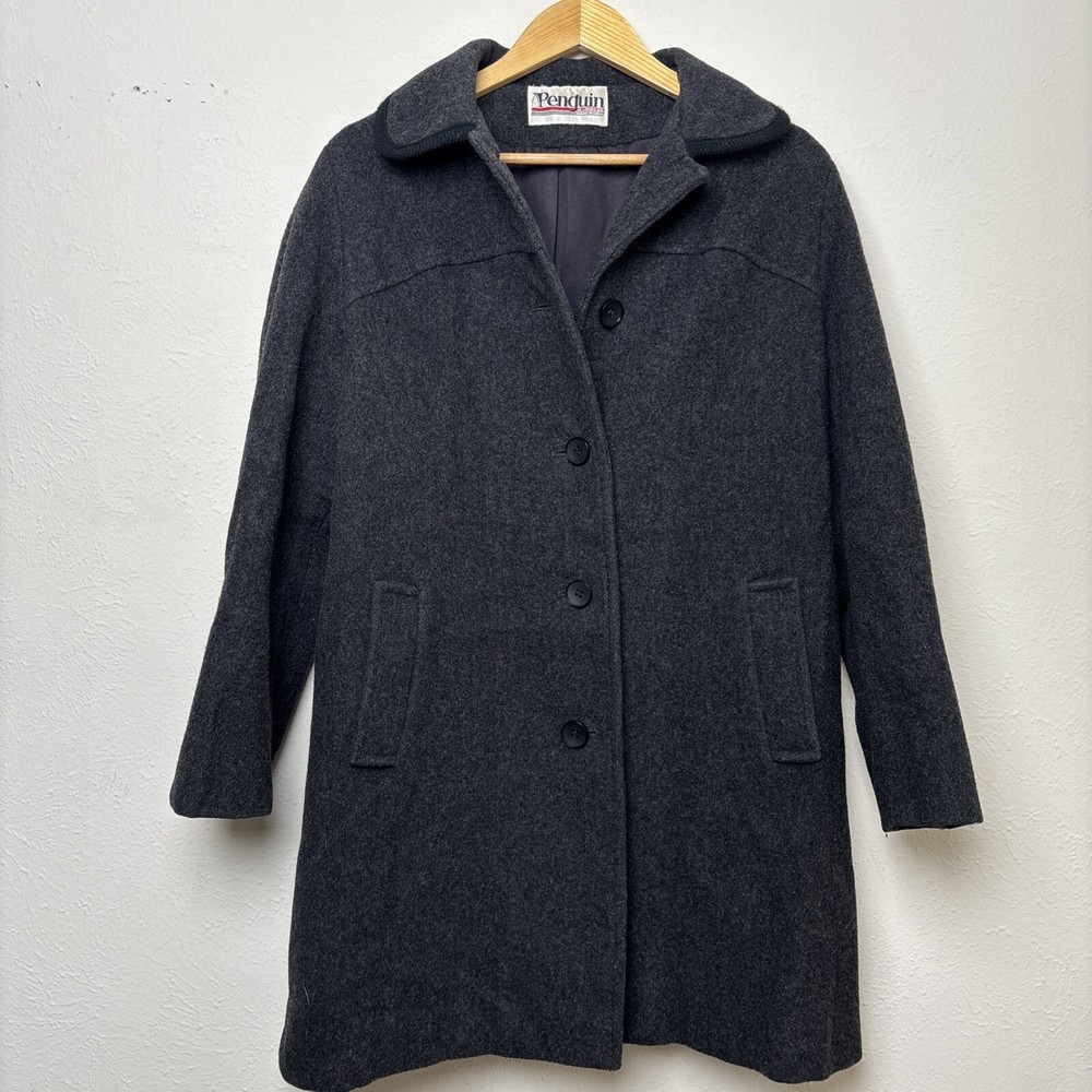 Men's Charcoal Gray 100% Wool Penguin Munsingwear Peacoat Size 10