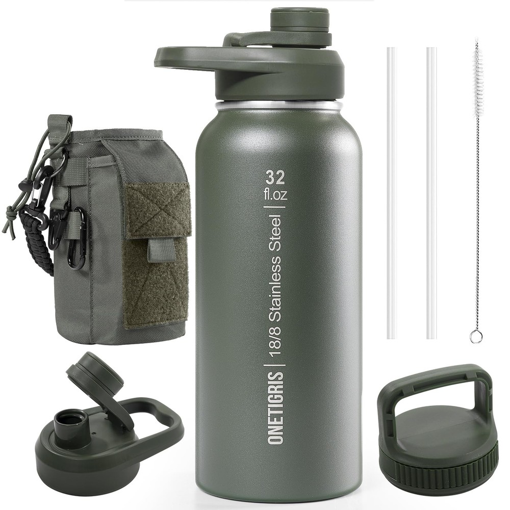 32 oz Insulated Water Bottle with Straw - Tactical Stainless Steel Water Jug,...