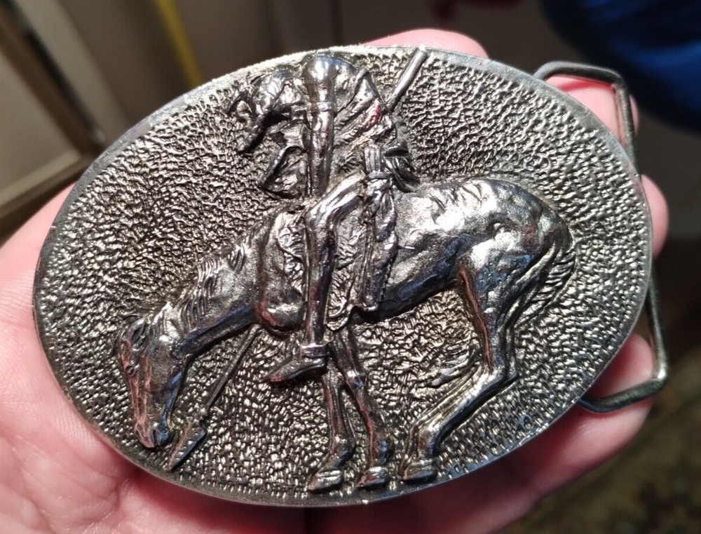 Vintage 1981 Spec-Cart Pewter INDIAN Theme Belt Buckle