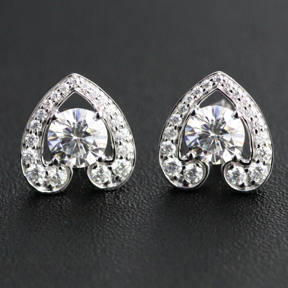 2Ct Round Simulated Diamond Heart Stud Earrings in 14K White Gold