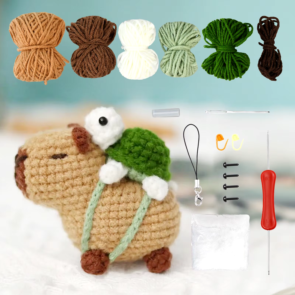 🧶 Capybara Crochet Kit | Cute Animal DIY Crochet Set for Beginners | Craft Gift