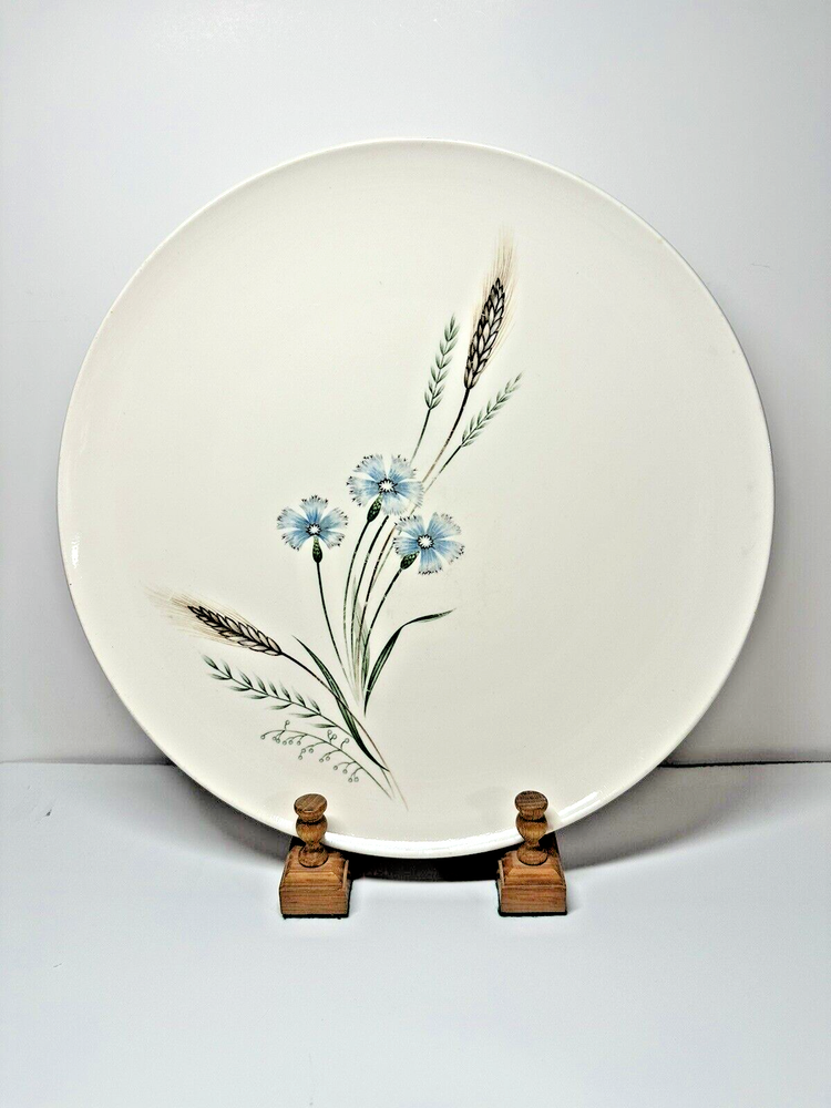 Vintage Prairie Flower Japan Serving Platter Blue Flowers Wheat Round 12