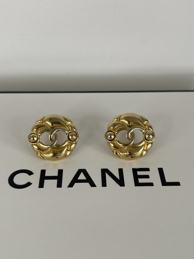 CHANEL CC Logo Gold Tone Hoop Earrings  