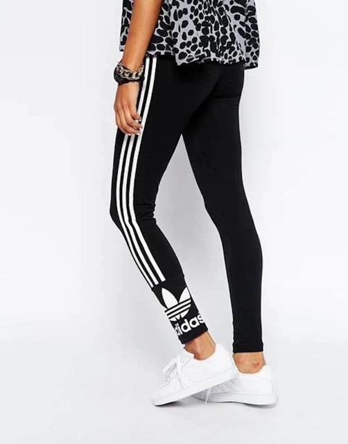 ADIDAS WOMENS 3 STRIPES LEGGINGS BOTTOMS SIDE LOGO RUNNING PANT BLACK10,12,14,16