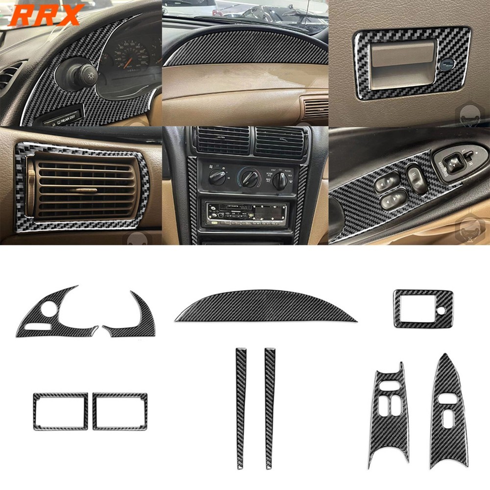 10Pcs Real Carbon Fiber Interior Dash Trim Kit for 96-03 Ford Mustang