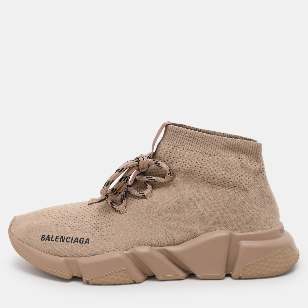 Balenaga Beige Knit Speed Trainer Sneakers Size 40