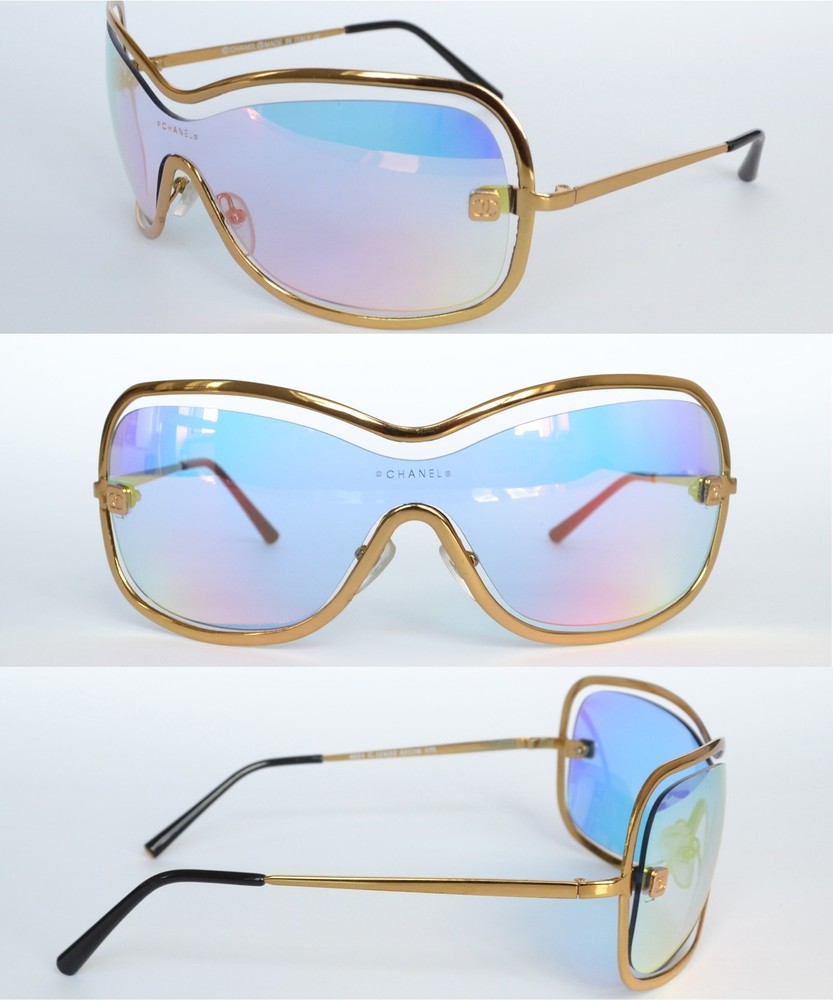 Vintage Womens CHANEL Sunglasses Logo CC Gradient Golden Blue Pink 4031 Shield
