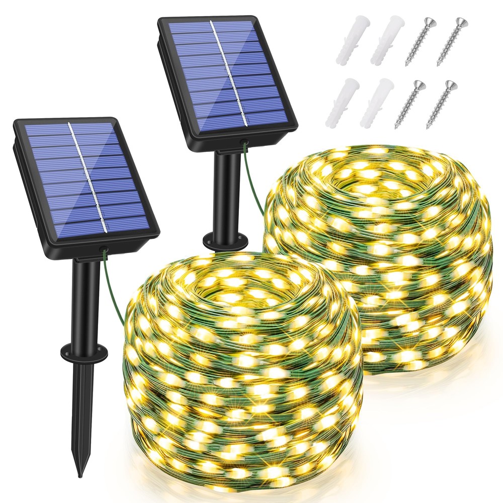 2 Pack Solar String Lights Total 240LED 80FT, IP67 Waterproof Solar Lights fo...