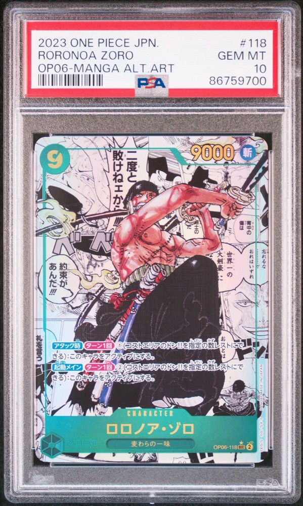 MANGA ALT ART RORONOA ZORO One Piece 2023 OP06 Wings/Captain Japanese 118 PSA 10