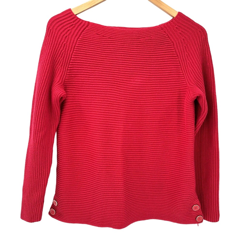 Talbots Sweater Womens Large Red Ribbed Knit Pullover Cotton Button Detail
