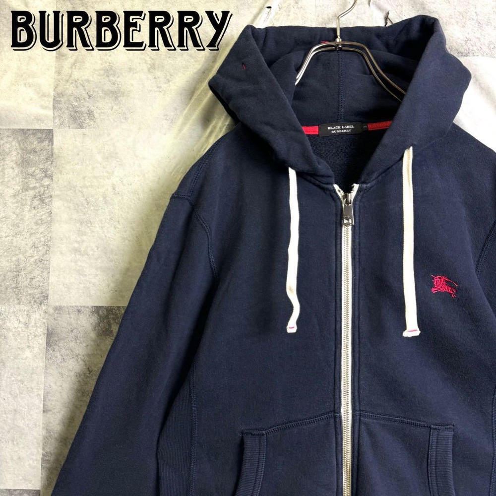 Burberry Black Label zip-up hoodie in with embroidered horse logo navy size M F/