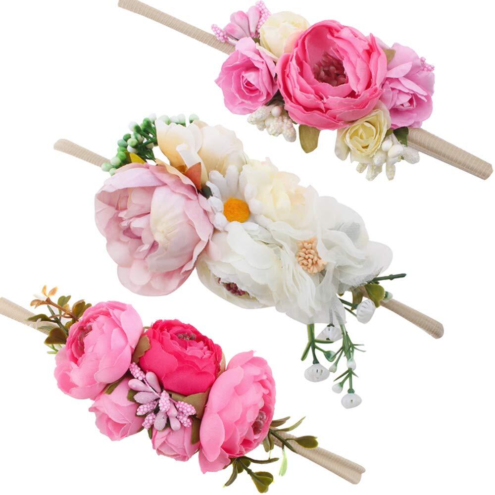 Floral Baby Girl Headband Set 3pcs Flower Crown Hair Accessories