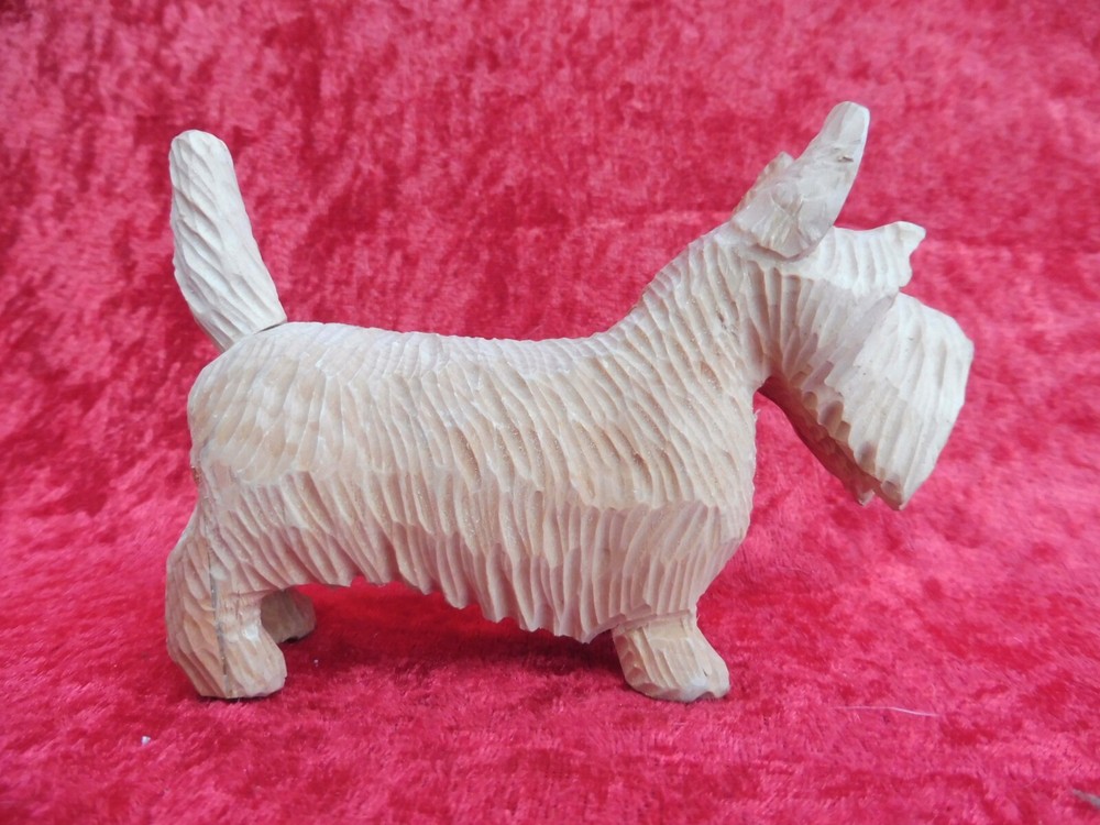 Beautiful, Small Wooden Figure, Dog (Terrier), Carved Wood