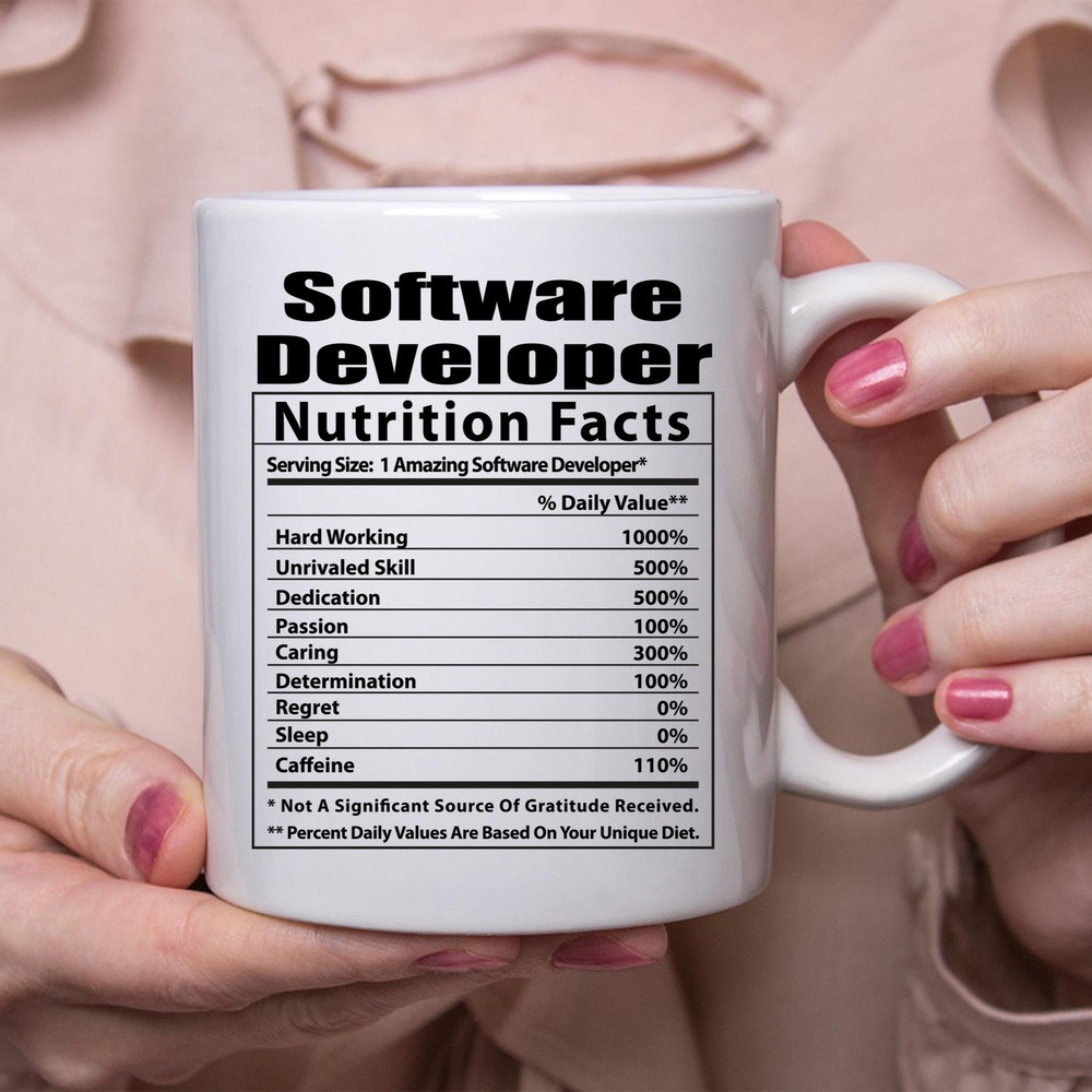 Funny Software Developer Nutritional Facts White Coffee Mug