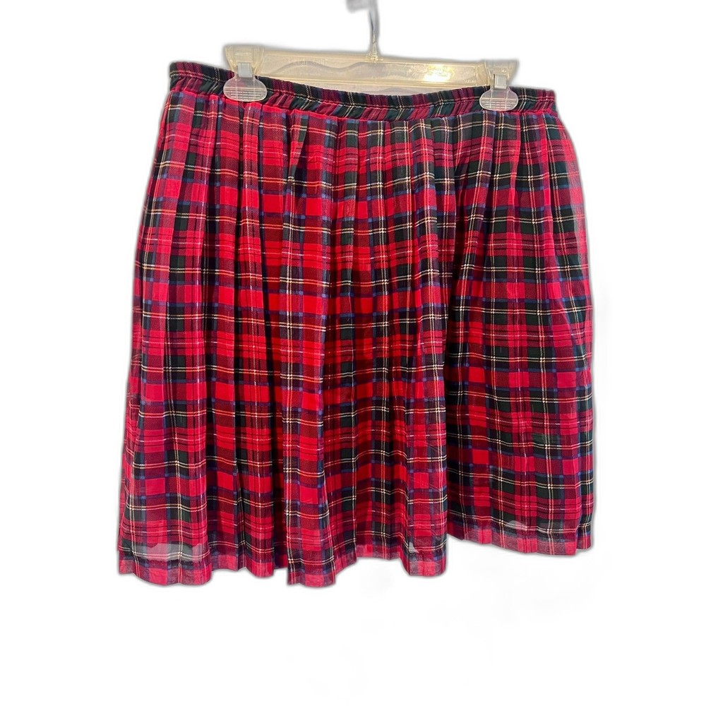Women's Chiffon Red Plaid Royal Stewart Tartan Pleated Skirt – Medium