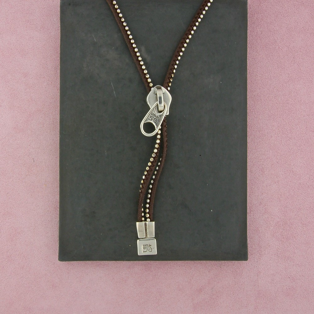 uno de 50 silver plated leather zipper necklace size adjustable