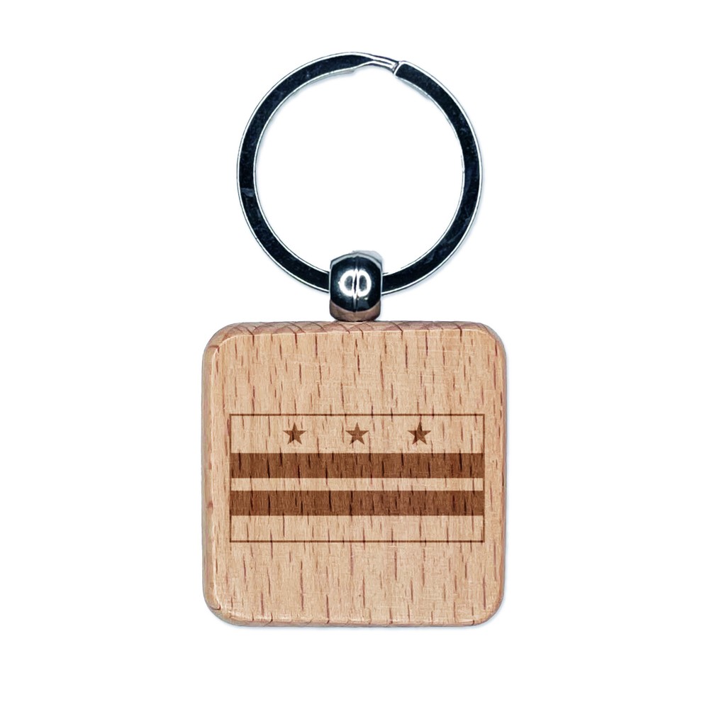 Washington D.C. District of Columbia Flag Engraved Wood Square Keychain