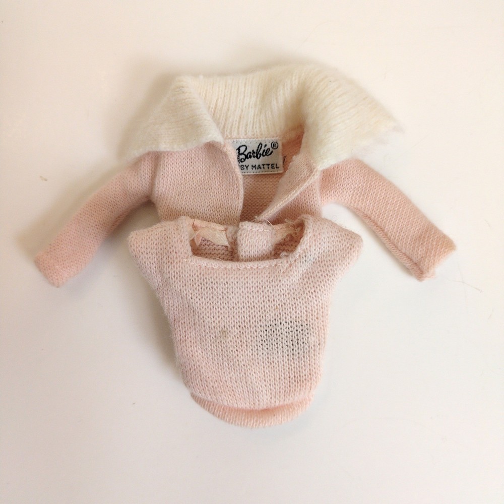 Vtg 60s Barbie Fashion PAK Pink Knit Cardigan Sweater & Shell Top Set