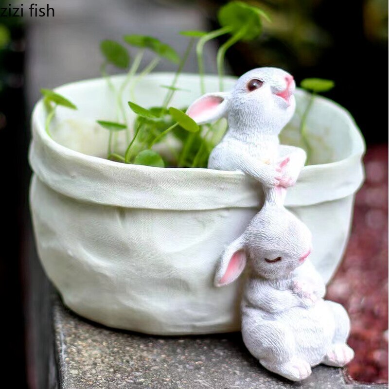 Rabbit Resin Flowerpot Planter Hydroponic Flower Pot Succulent Pot Gardening Sup