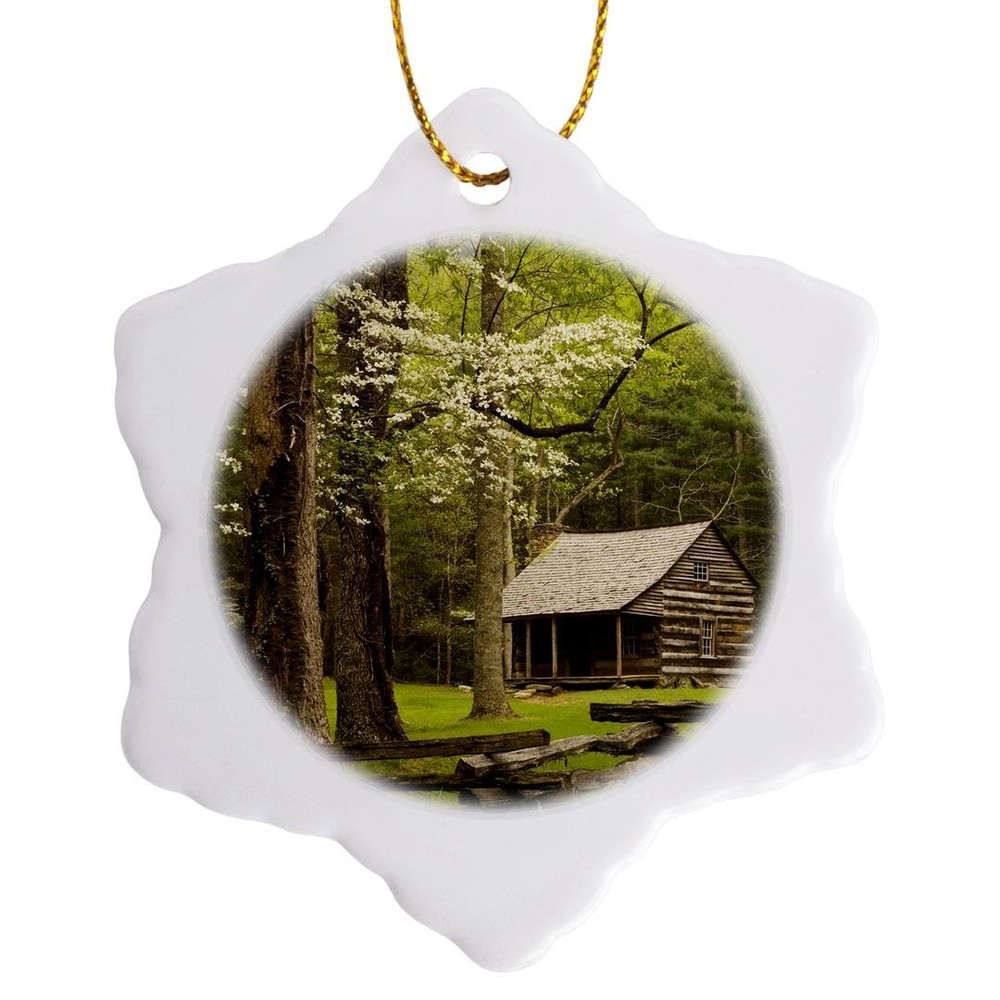 3dRose Tennessee Great Smoky Mountains Cades Cove Cabin Snowflake Ornament 3