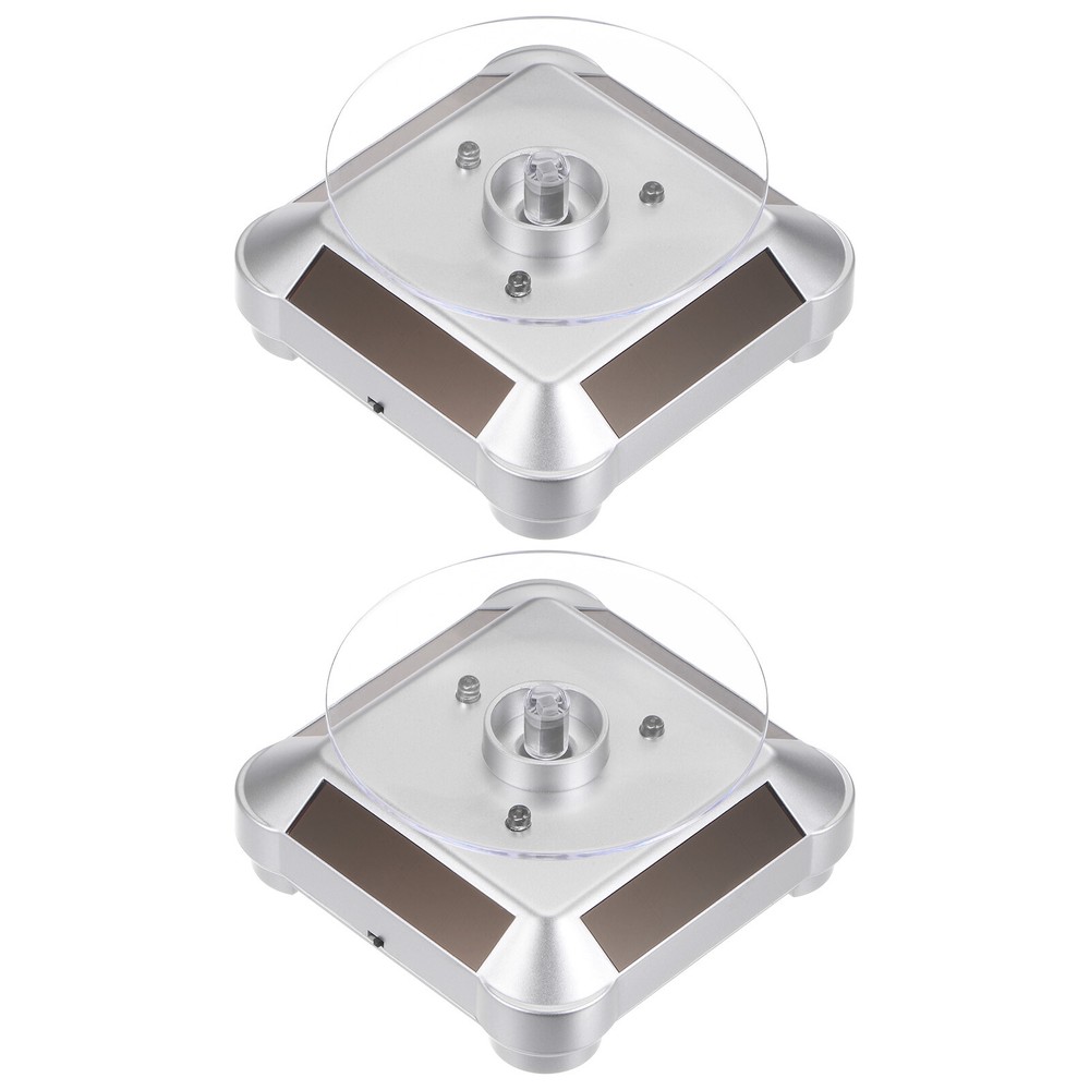 2pcs Solar-Powered 360° Rotating Display Stand with LED Lights in Silver