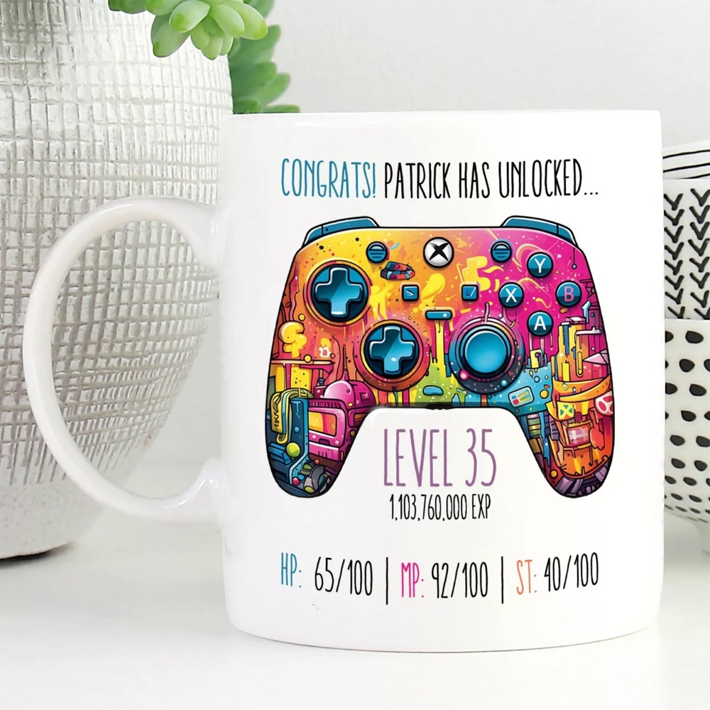 Birthday Gamer Coffee Tea Mug,Level Up Retro Video Gaming Novelty Gift Boys Mens