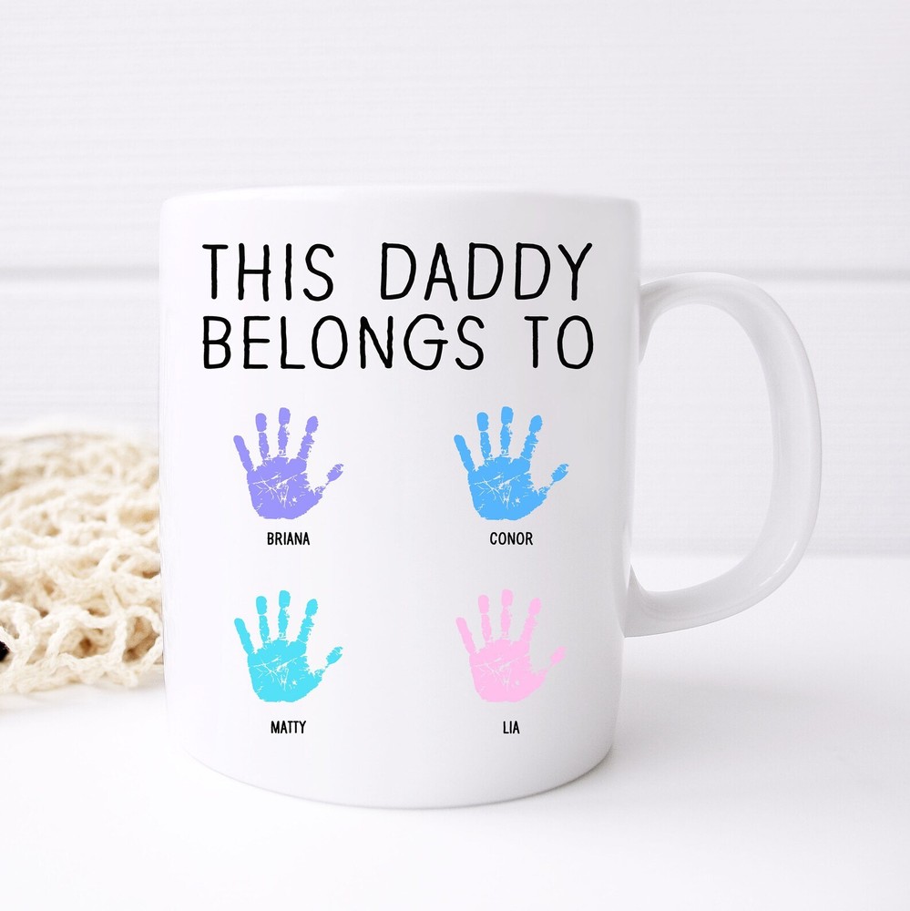 Personalized Dad Mug This Daddy Belongs To Mug Watercolor Handprint Coffee Mug