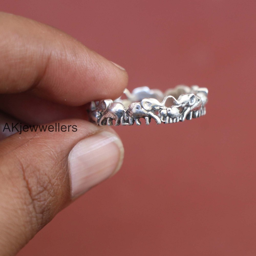 Elephant Family 925 Sterling Silver Band Women's Handmade Ring All Size   AK447