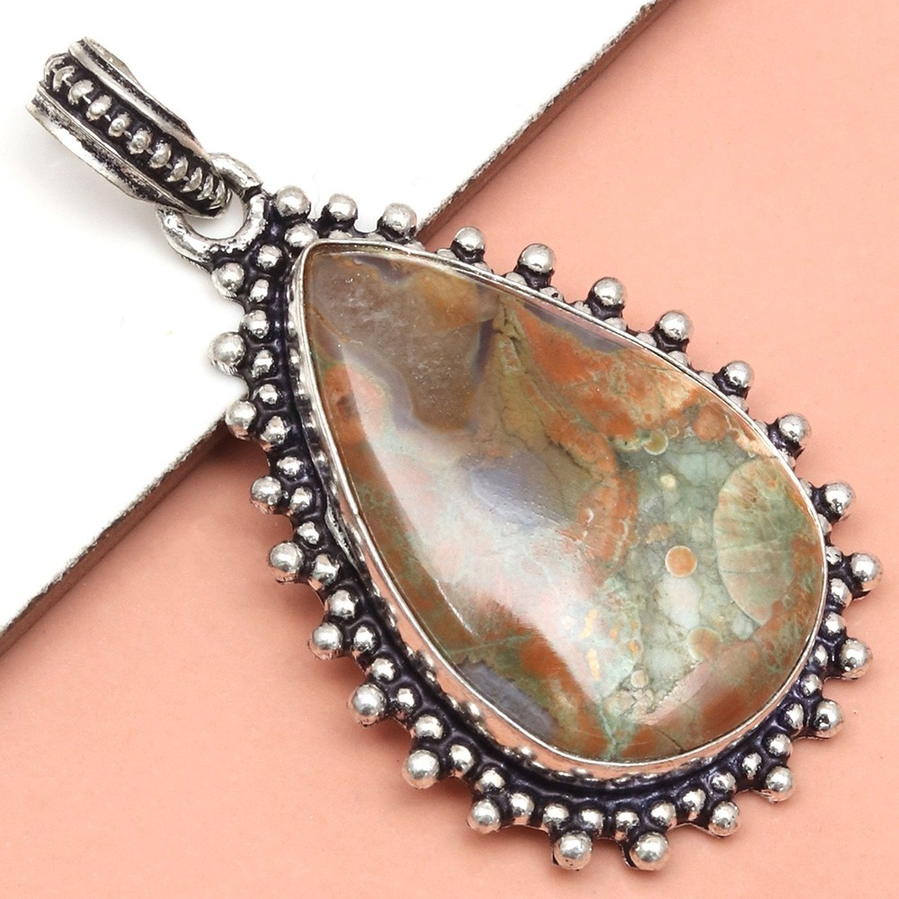 Rainforest Jasper Silver Pendant Handmade Unisex Jewelry Gemstone