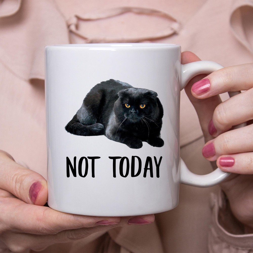 Funny Scottish Fold Cat Black Not Today Cat Mug Lazy Gift For Cats Lovers Coffee