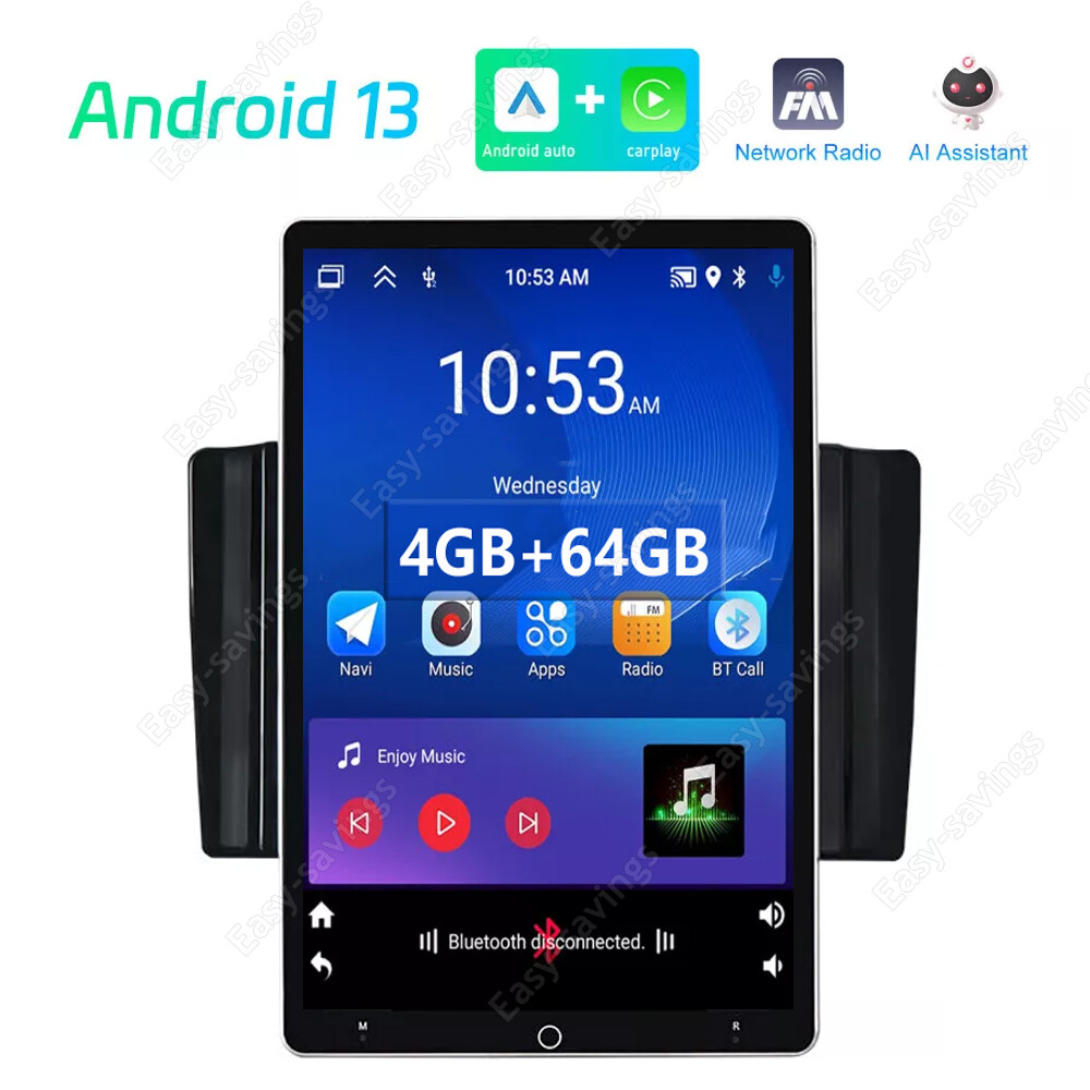 10.1 Inch 2 Din Android 13 Car Stereo with CarPlay GPS WiFi Vertical Touchscreen