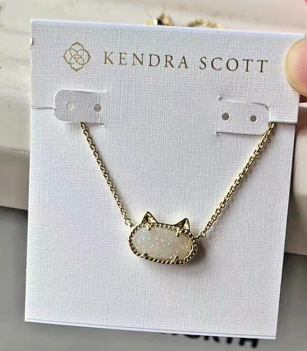Kendra Scott Elisa Light Gold Pendant Necklace Iridescent Drusy.