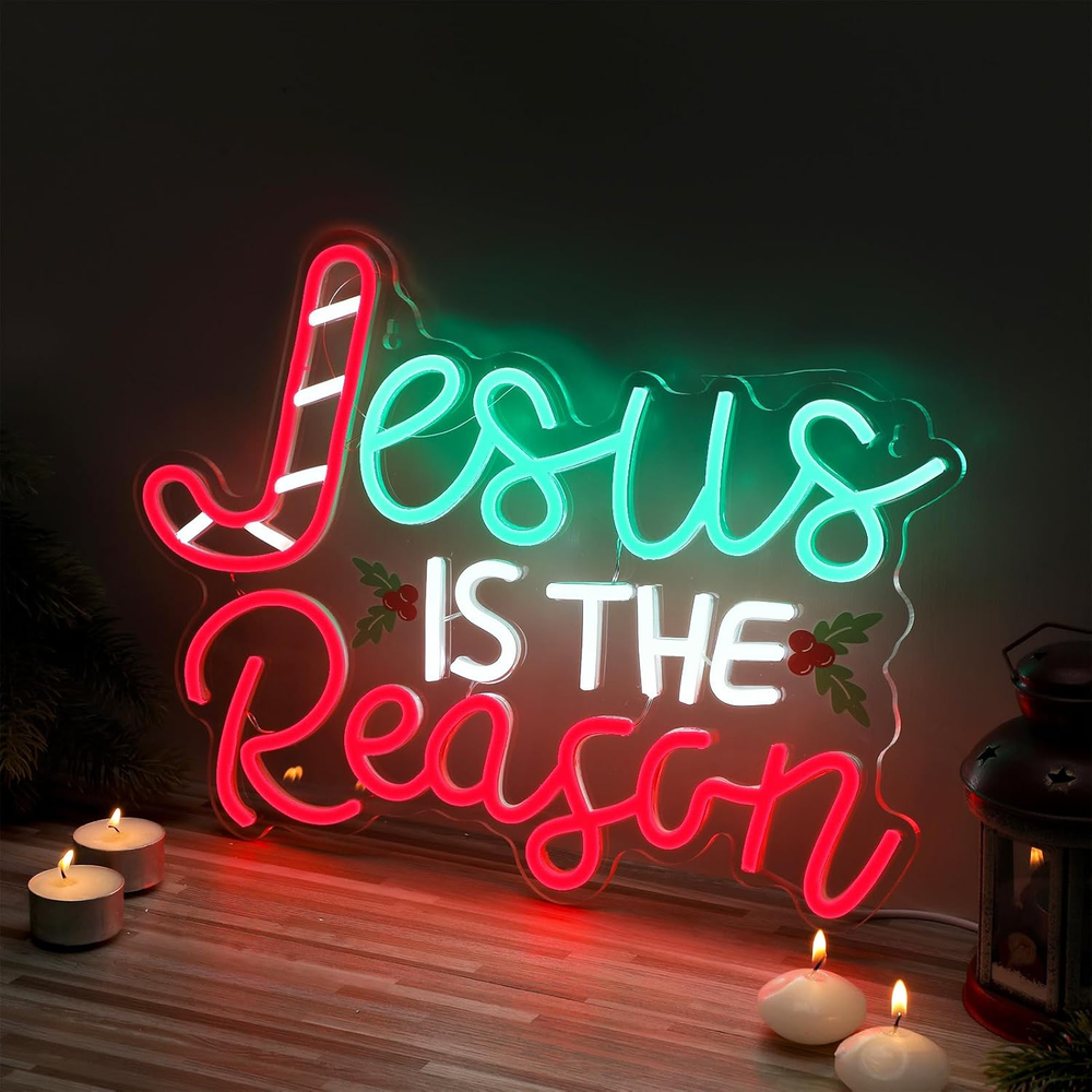 Jesus Is the Reason LED Neon Sign Christmas Wall Art Decor  