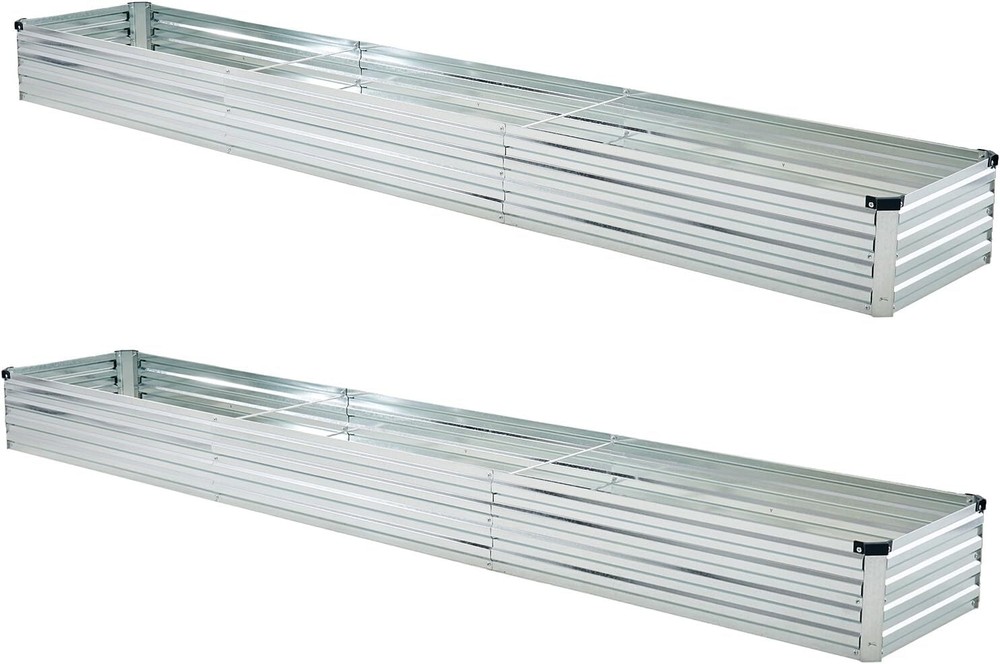 2-Pack 10x2x1ft Silver Galvanized Metal Raised Garden Beds for Vegetables