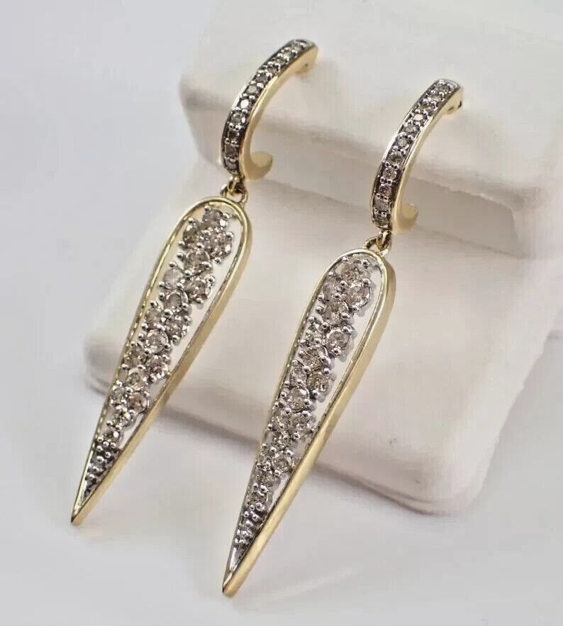 1.30Ct Round Cut Simulated Diamond Long Dangle Earrings 14K Yellow Gold Plated