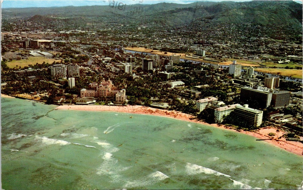 Waikiki Beach Hawaii HI Arial View Color Card c1967 Chrome Postcard